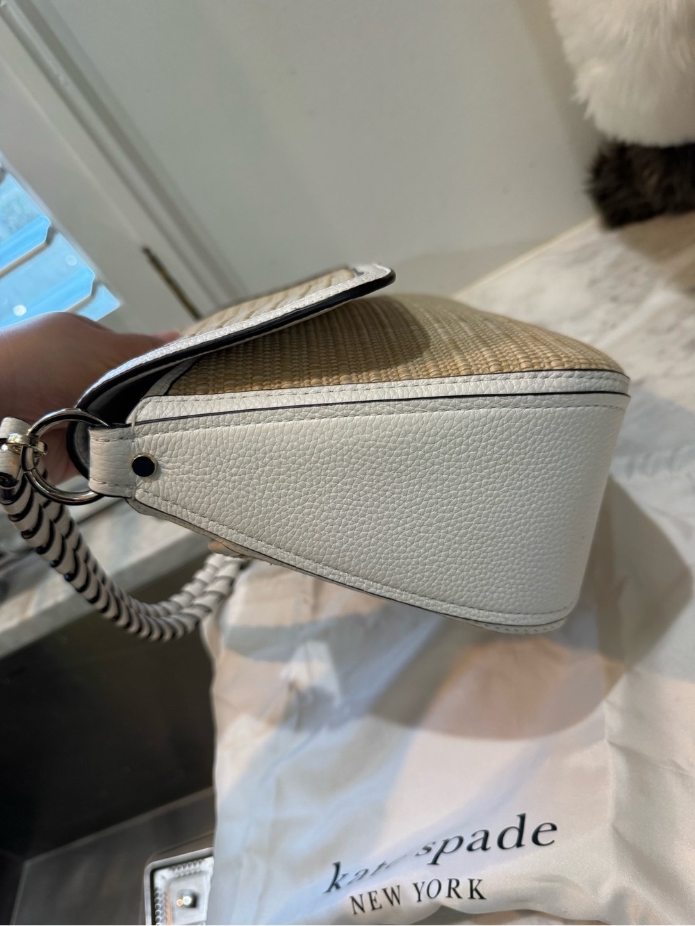 Kate Spade HUDSON Natural Straw and White Leather Shoulder & Cross Body Bag - Picture 10 of 14